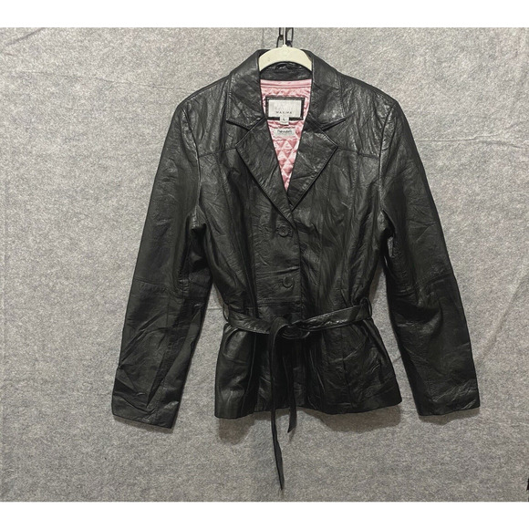 Wilsons Maxima Leather Jacket Womens Sz L Black Belted Lined Thinsulate SEE NOTE - Picture 1 of 9